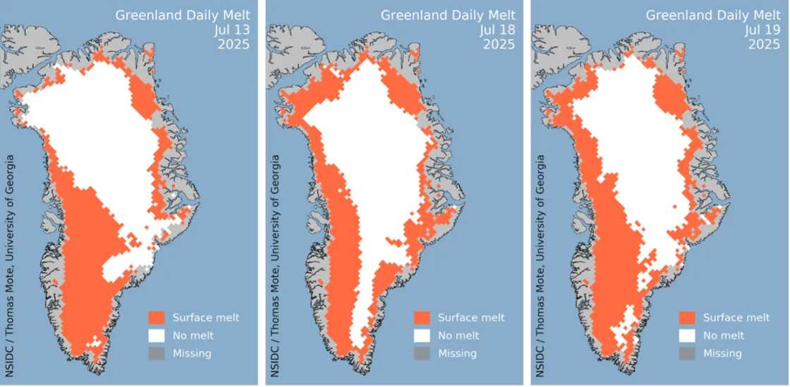 Maps of melt area extent during mid-July peak melt