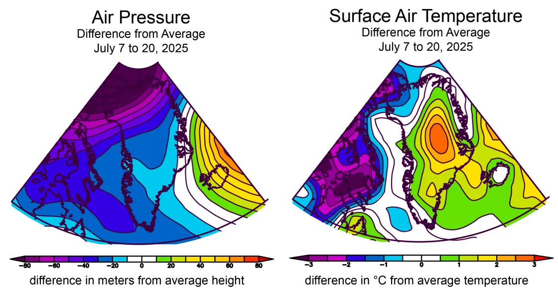weather conditions for the Greenland Ice Sheet from July 7 to 20