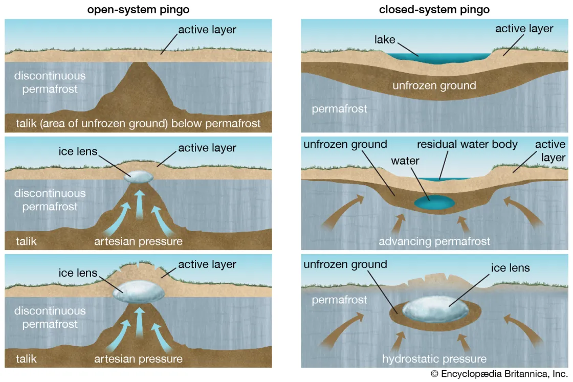 diagram of open- and closed-system pingos