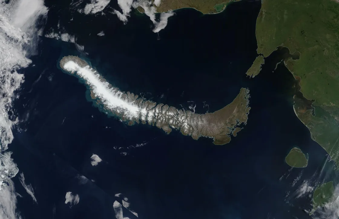 A satellite image of the Severny Island Ice Cap in Russia