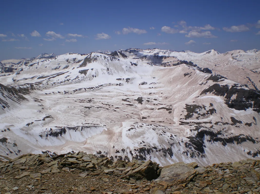 Dust covers snow in the Rocky Mountains