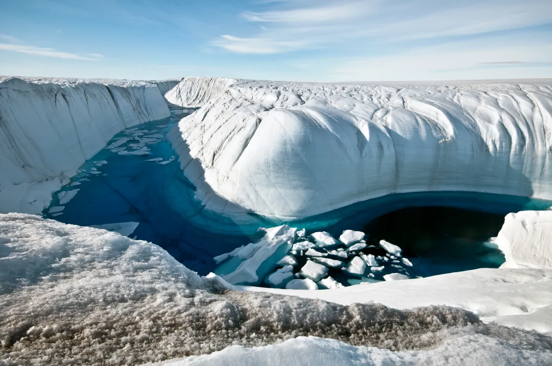 Water-filled glacier canyon